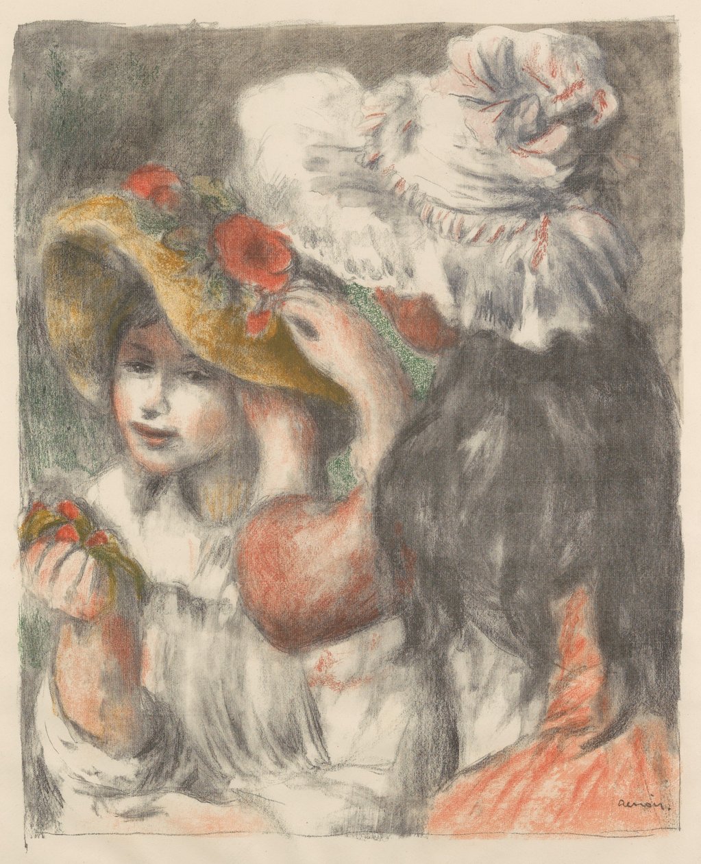 Kukkiin kiinnitetty hattu Kiinnitetty hattu, 1898. tekijältä Pierre Auguste Renoir