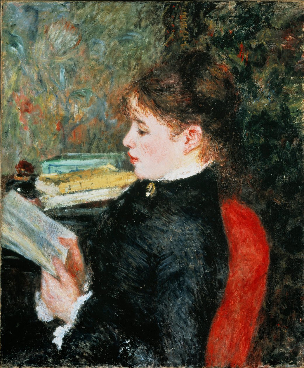 Lukija (nainen, joka lukee). Pierre Auguste Renoirin maalaus (Pierre-Auguste tekijältä Pierre Auguste Renoir