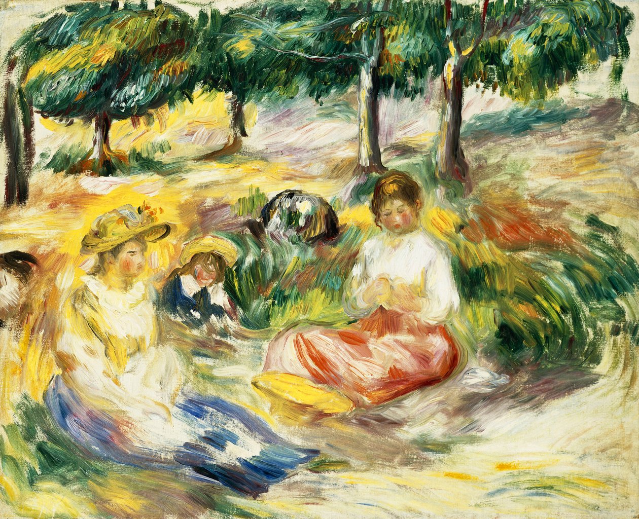 Kolme tyttöä istuu nurmikolla; Kolme nuorta tyttöä istumassa nurmikolla, 1896-1897 tekijältä Pierre Auguste Renoir