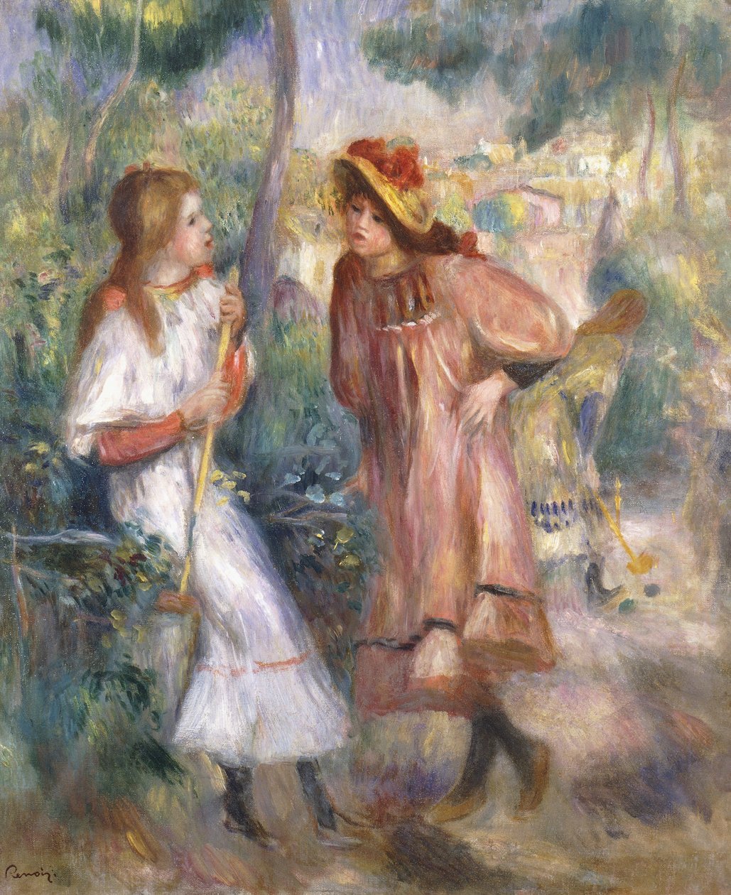Kaksi tyttöä Montmartren puutarhassa; Kaksi tyttöä Montmartren puutarhassa, 1895 tekijältä Pierre Auguste Renoir