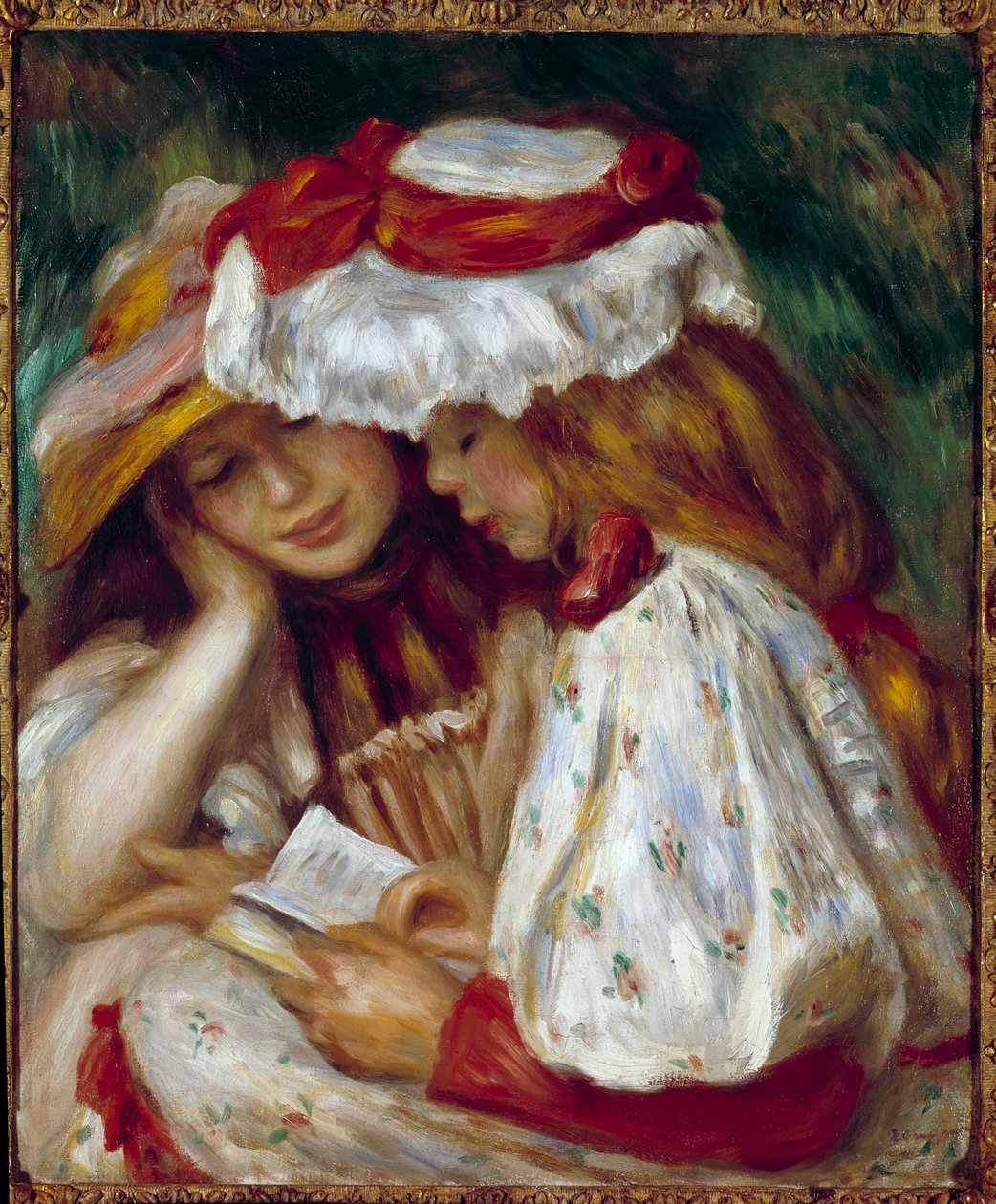 Kaksi nuorta tyttöä lukemassa Pierre Auguste Renoirin maalausta (1841-1919) tekijältä Pierre Auguste Renoir