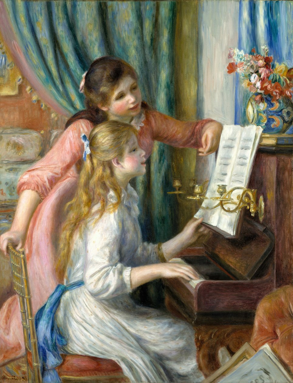 Kaksi nuorta tyttöä pianon ääressä, 1892 tekijältä Pierre Auguste Renoir