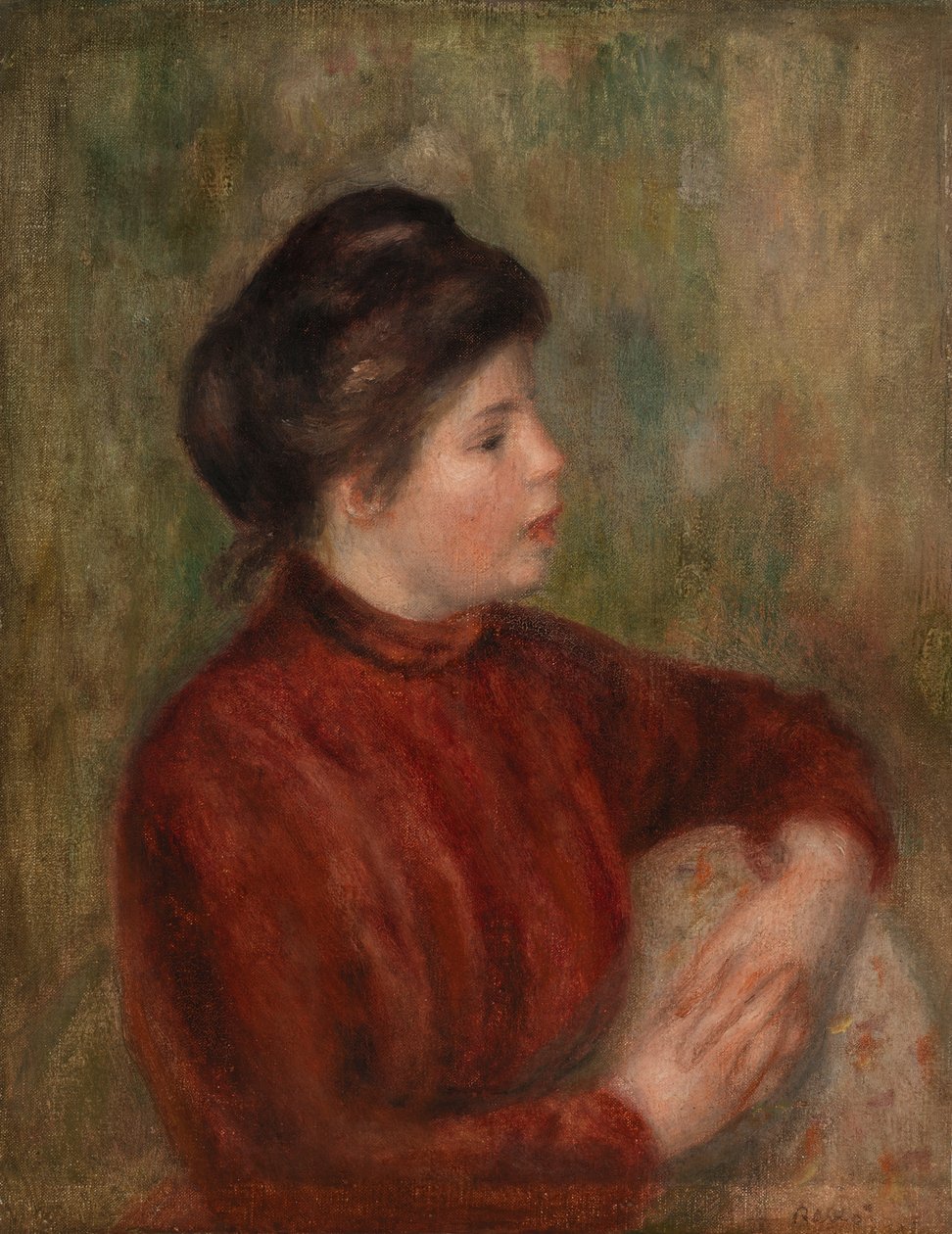 Nainen nojaa tuoliin tekijältä Pierre Auguste Renoir
