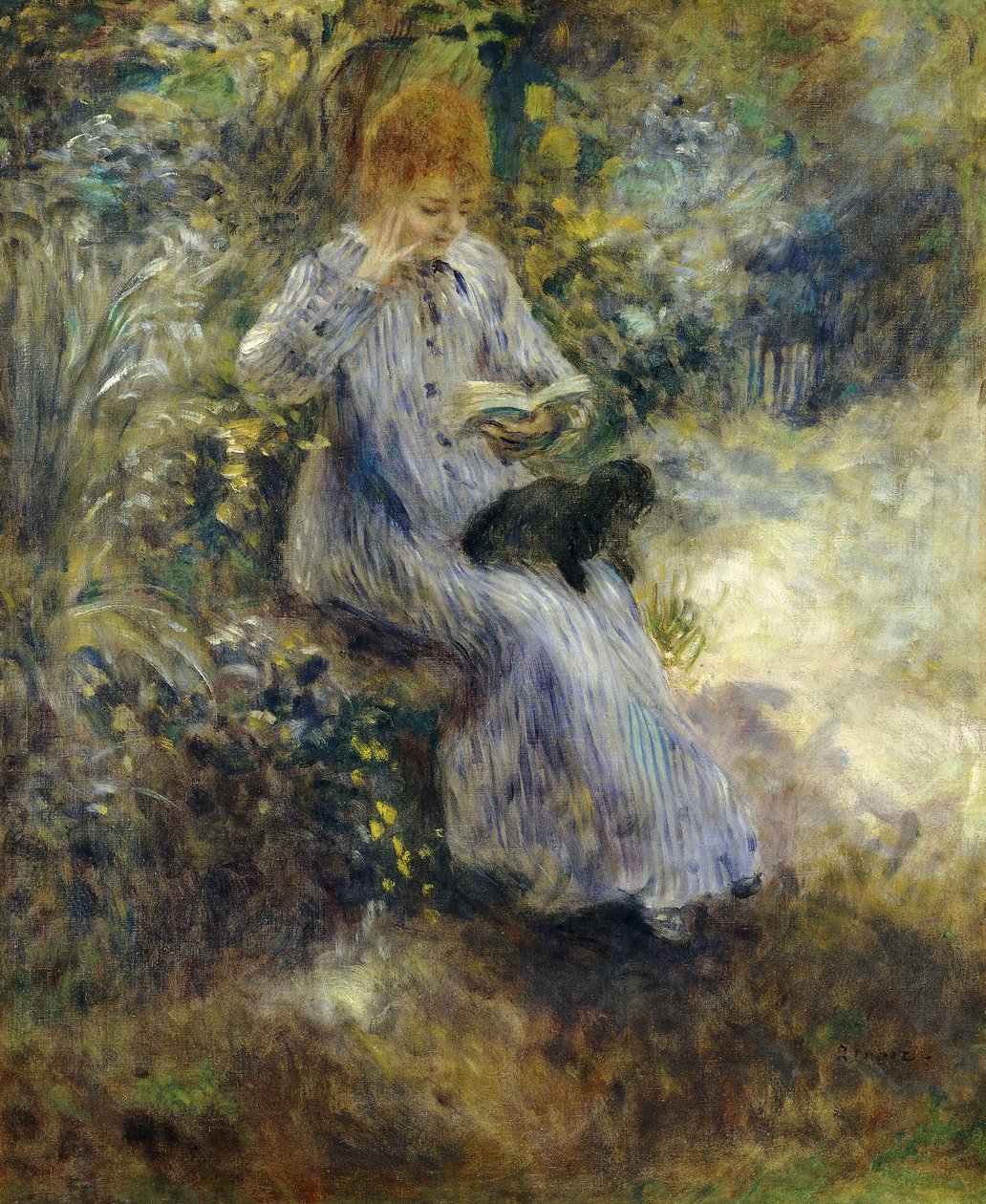 Nainen ja musta koira; Femme au Chien Noir, 1874 tekijältä Pierre Auguste Renoir
