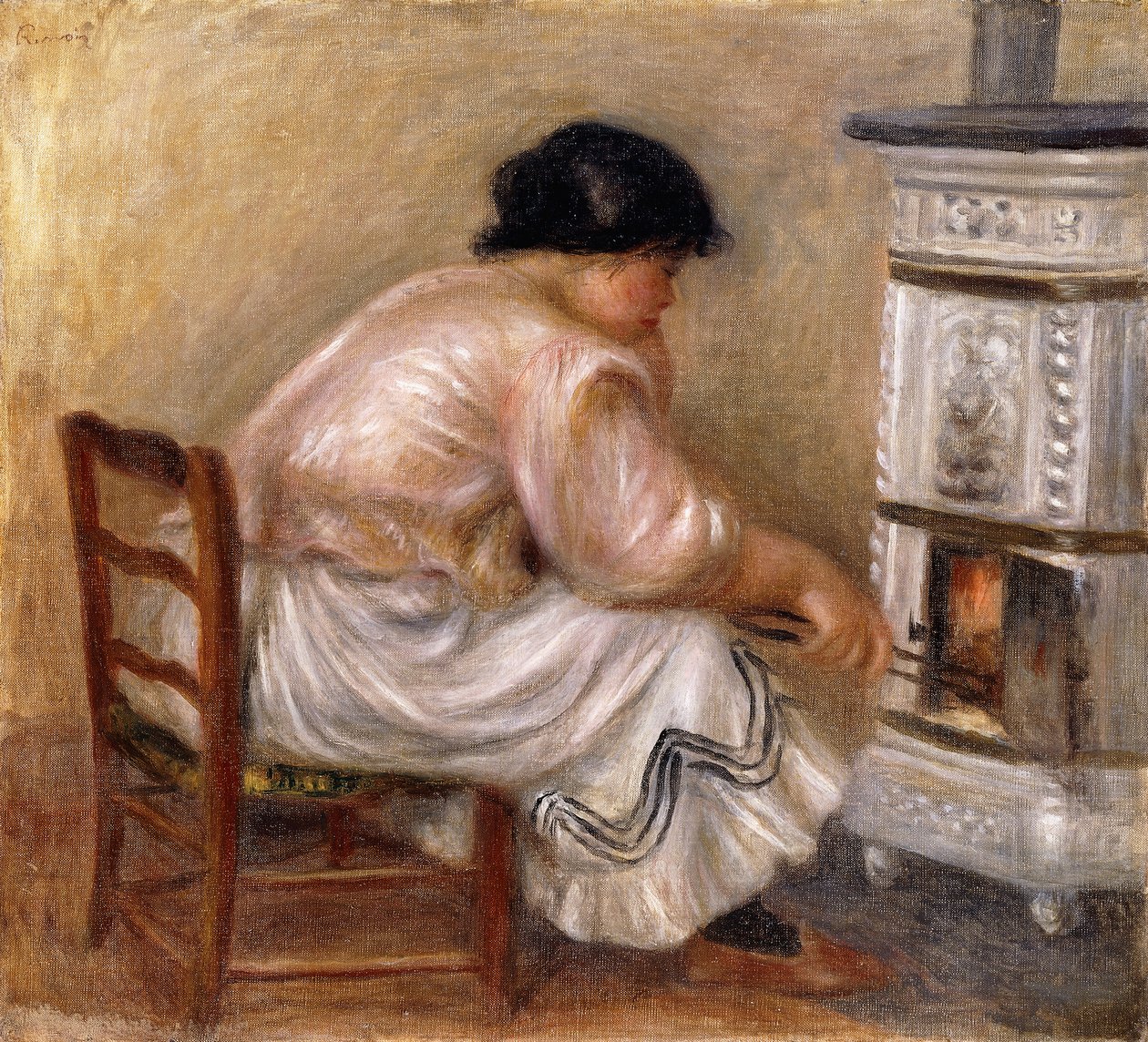 Nainen kiukaan nurkassa; Femme au Coin du Poele, 1912 tekijältä Pierre Auguste Renoir