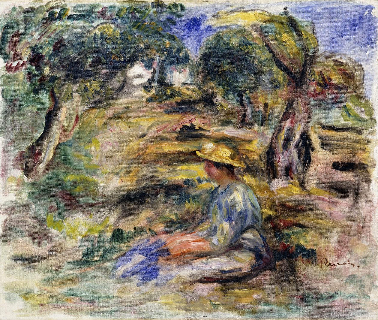Nainen sinisessä, istuva; Istuva nainen sinisessä, tekijältä Pierre Auguste Renoir