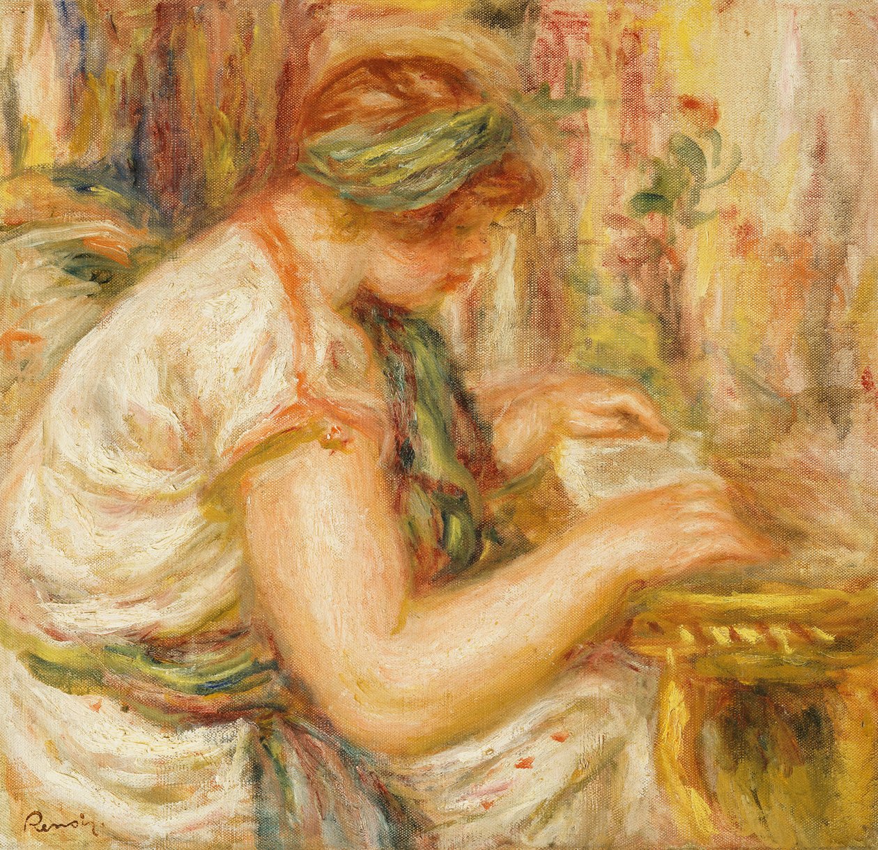 Nainen arabipuserossa lukemassa tekijältä Pierre Auguste Renoir