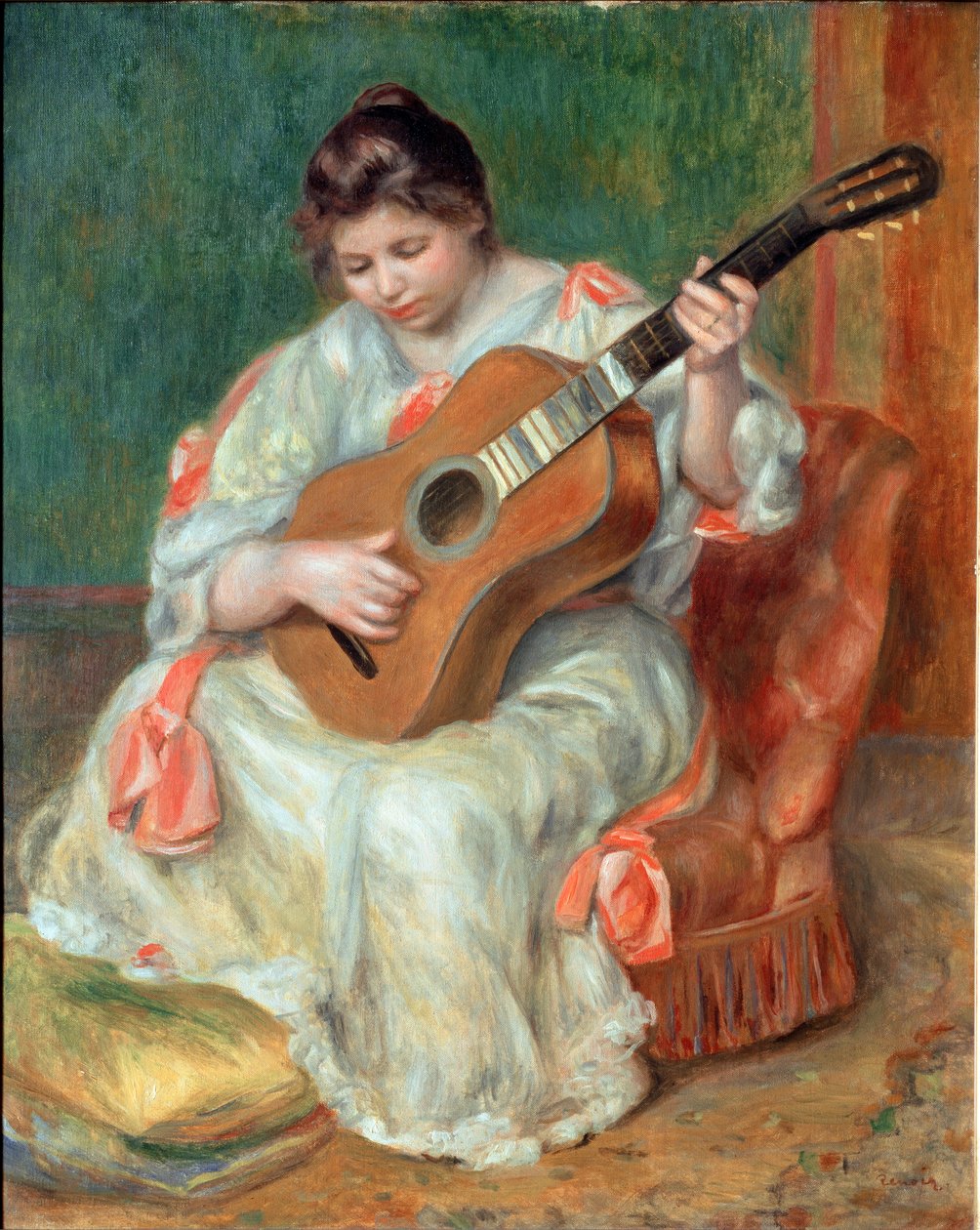 Nainen soittaa kitaraa tekijältä Pierre-Auguste Renoir