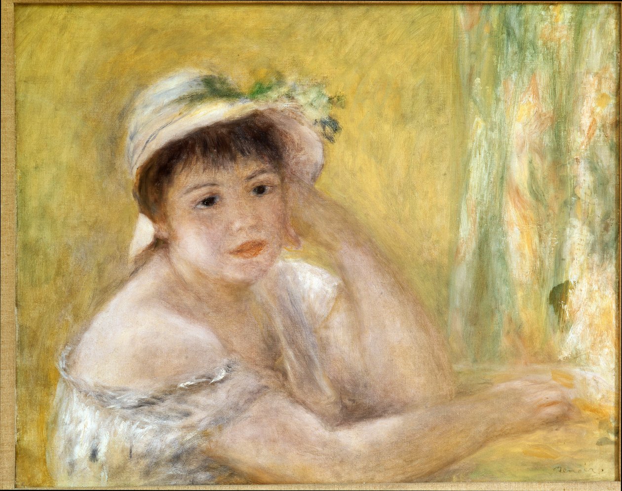 Nainen, jolla on olkihattu. Pierre Auguste Renoirin maalaus (Pierre-Auguste tekijältä Pierre Auguste Renoir