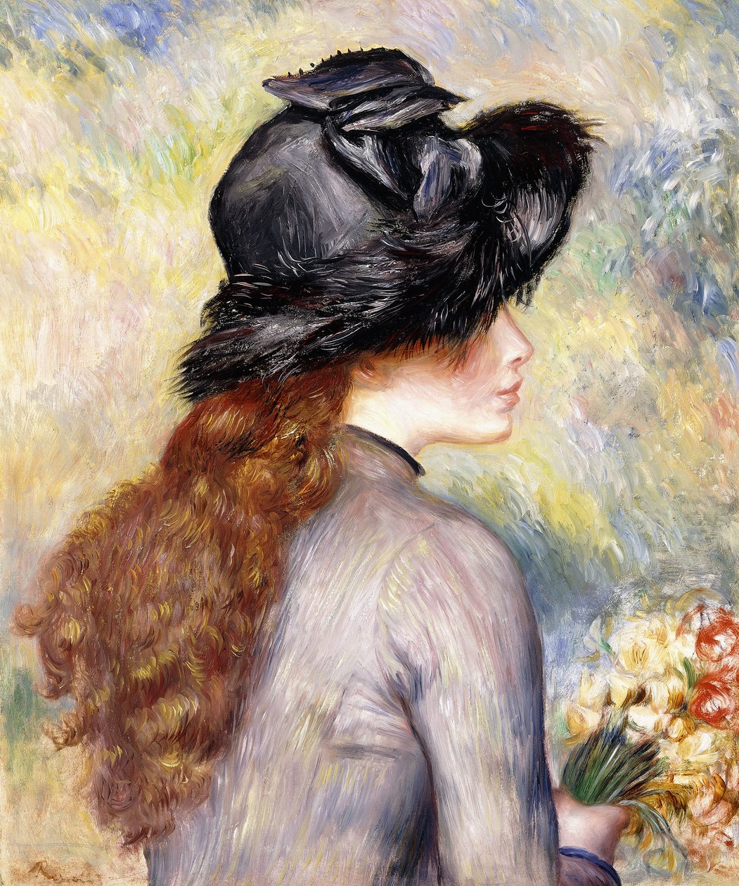 Nuori tyttö, jolla on tulppaanikimppu, n. 1878 tekijältä Pierre Auguste Renoir
