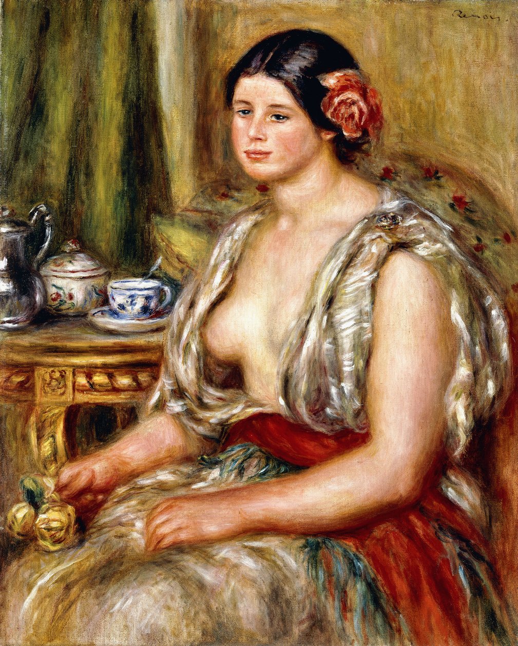 Nuori tyttö istuu itämaisessa asussa, 1905 tekijältä Pierre Auguste Renoir