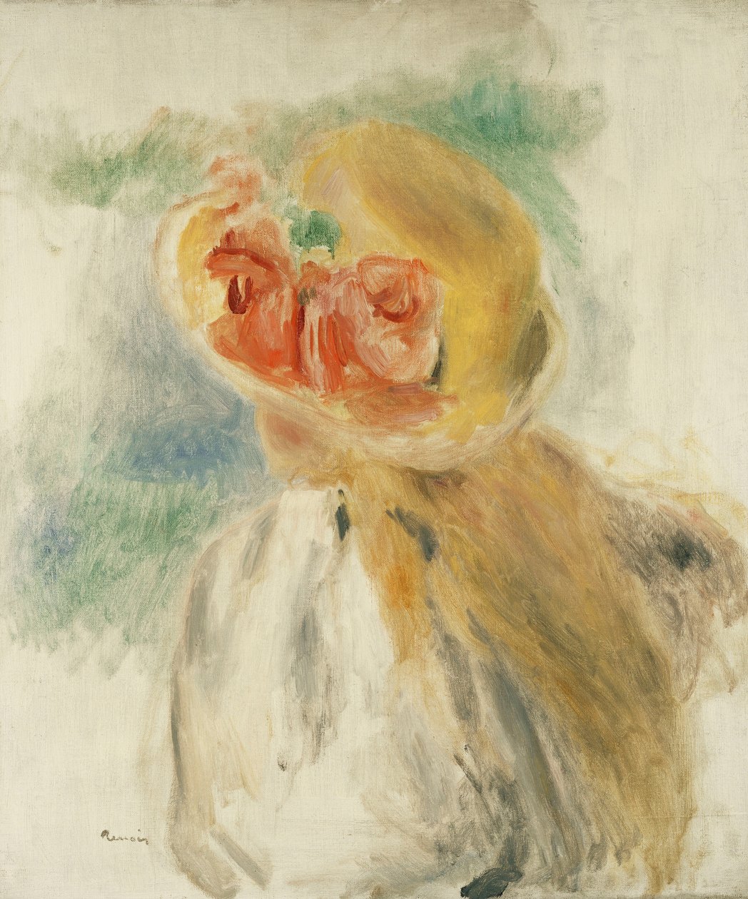 Nuori tyttö kukkia hatussa; Nuori tyttö kukkahattu, n. 1900-1905 tekijältä Pierre Auguste Renoir
