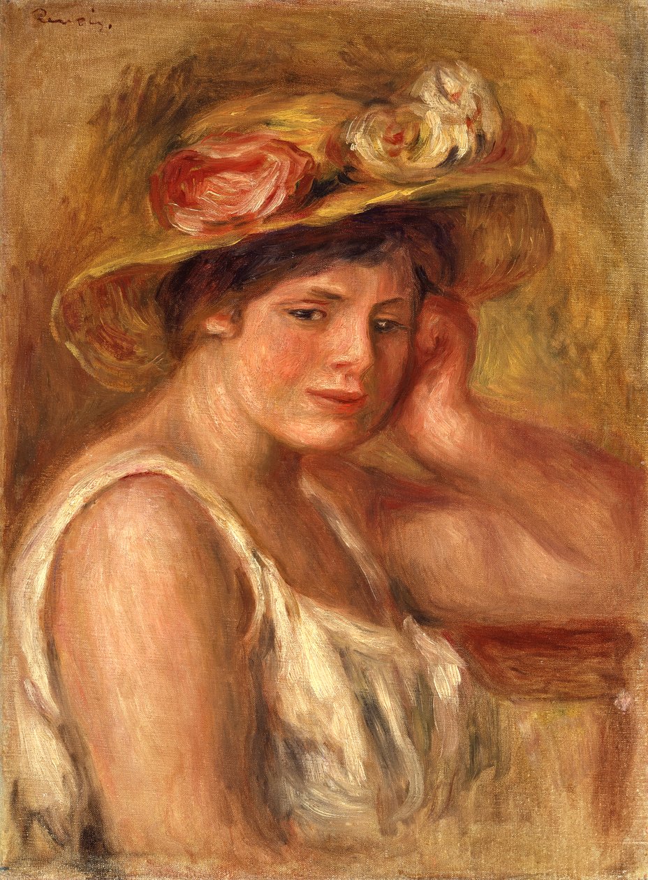 Nuori tyttö hattu tekijältä Pierre Auguste Renoir