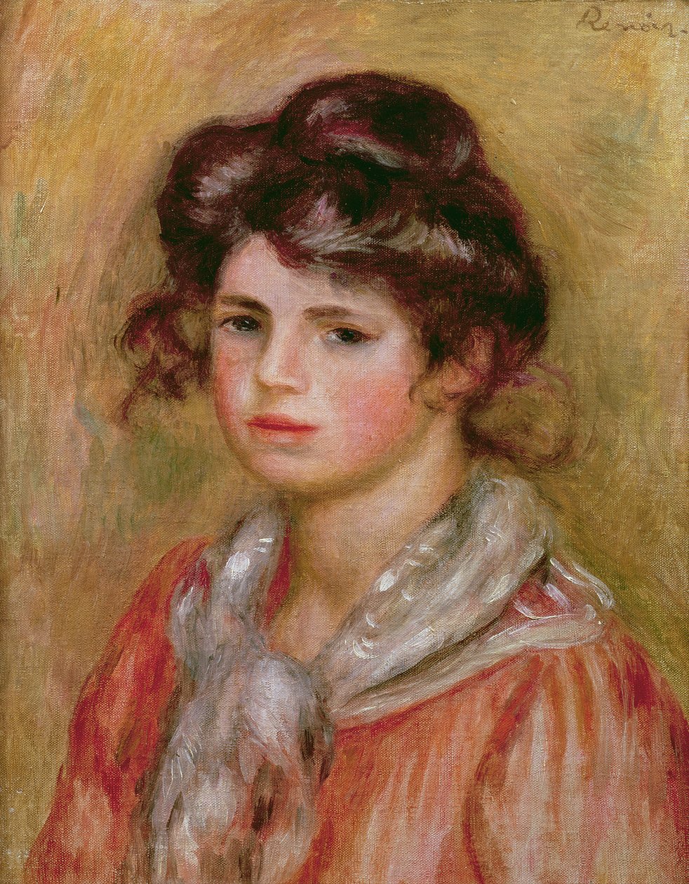 Nuori tyttö valkoisella nenäliinalla, n. 1907 tekijältä Pierre Auguste Renoir