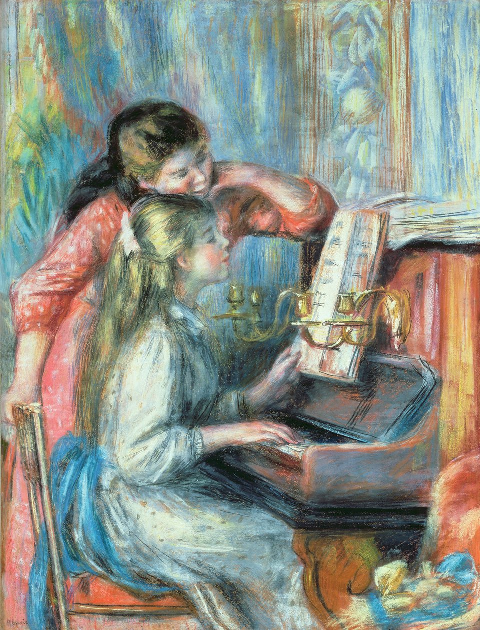 Nuoret tytöt pianon ääressä, 1892 (guassi) tekijältä Pierre Auguste Renoir