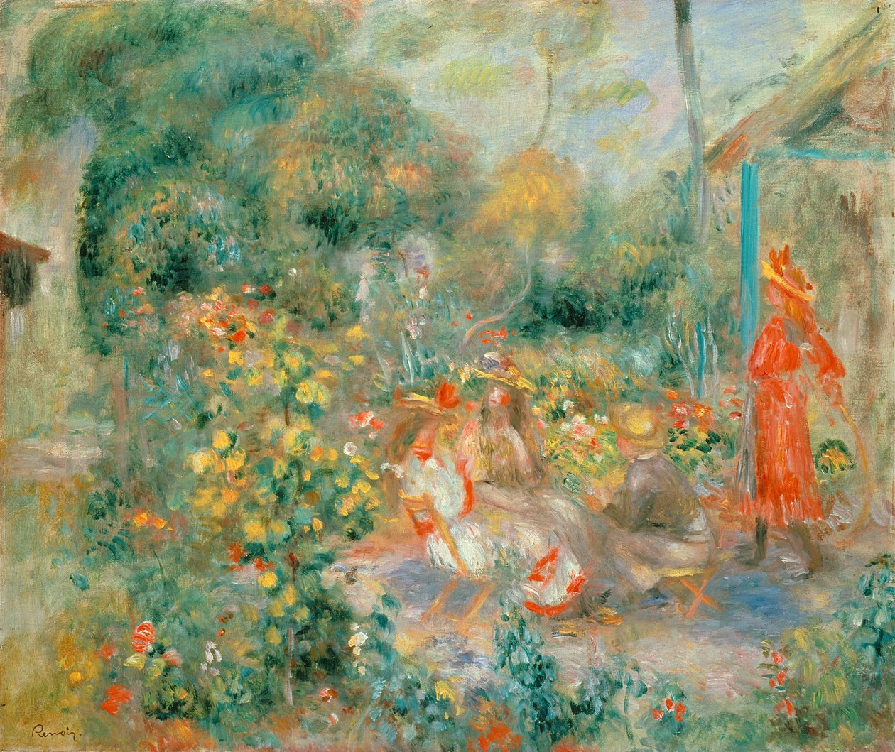 Nuoret tytöt Montmartren puutarhassa tekijältä Pierre Auguste Renoir
