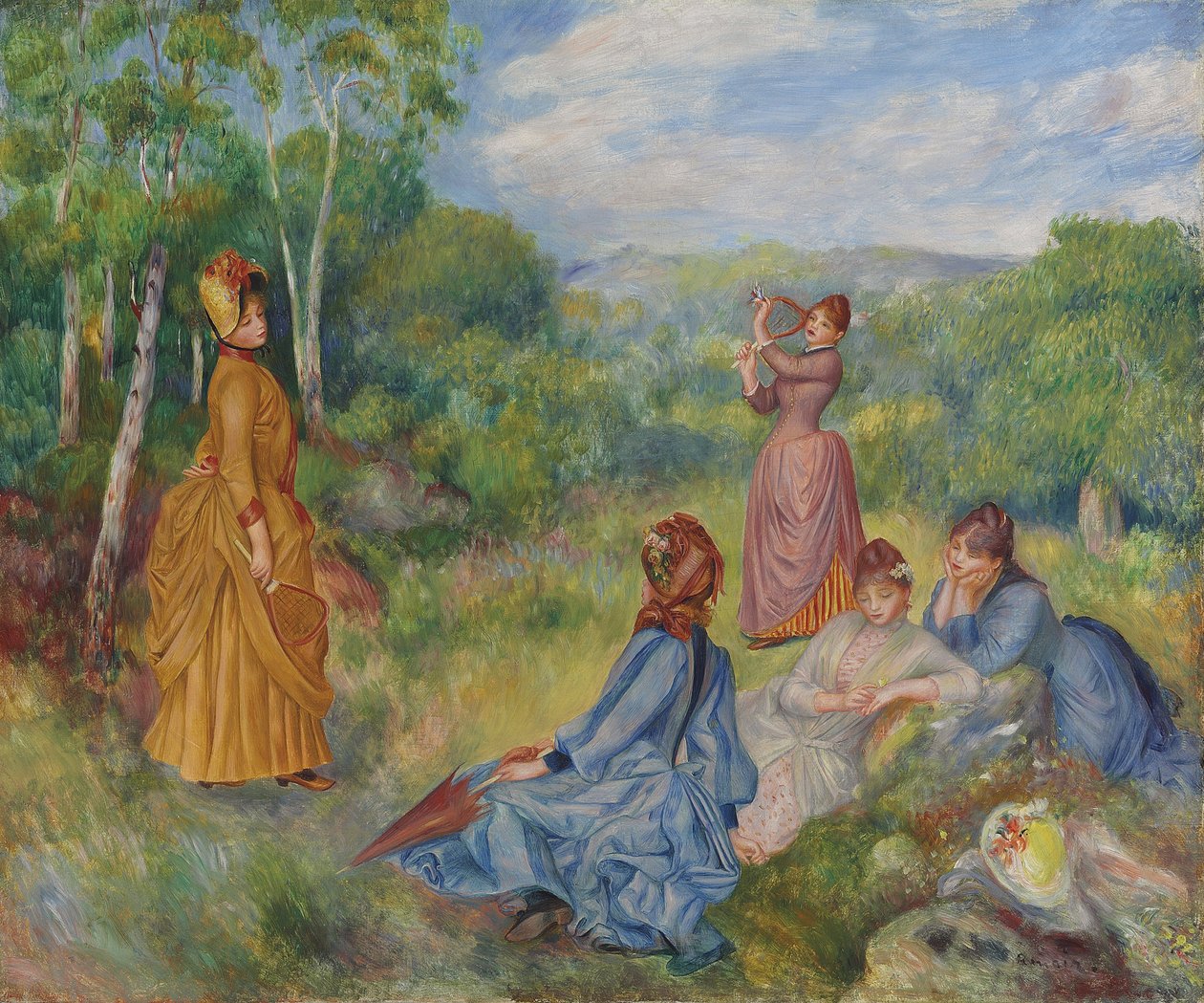 Nuoret naiset pelaamassa sulkapalloa, noin 1887 tekijältä Pierre Auguste Renoir