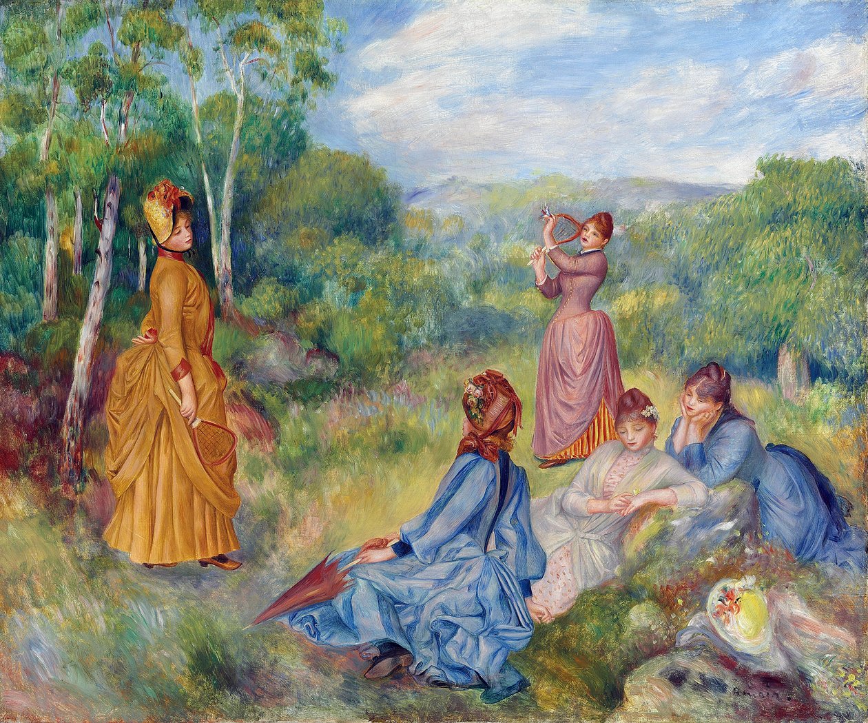 Nuoret naiset pelaavat sulkapalloa par Renoir, Pierre Auguste (1841-1919), n. 1887 - Öljy kankaalle, 54,6x65,2 - Yksityiskokoelma tekijältä Pierre Auguste Renoir