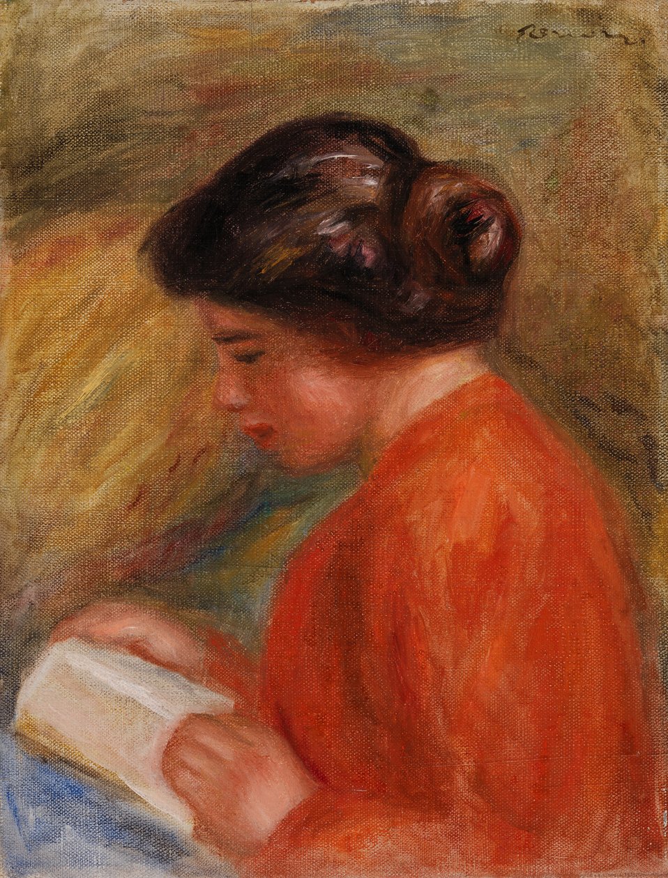 Nuori nainen lukemassa (Jeune femme lisant, buste) tekijältä Pierre Auguste Renoir