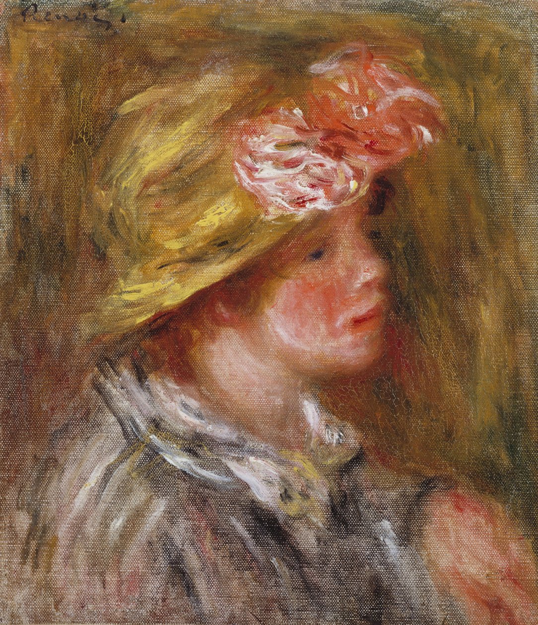 Nuori nainen kukkaisessa hatussa tekijältä Pierre Auguste Renoir