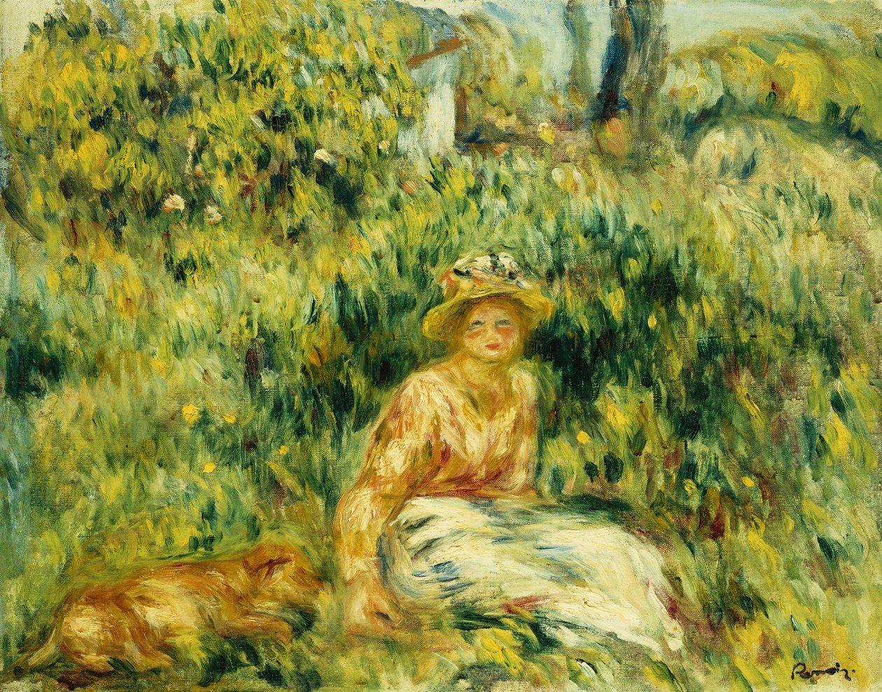 Nuori nainen puutarhassa; Nuori nainen puutarhassa, n.1916 tekijältä Pierre Auguste Renoir