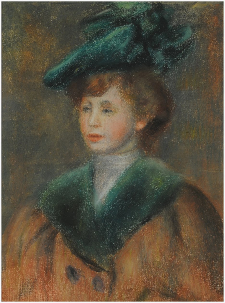 Nuori nainen vihreällä hatulla (pastelli paperille) tekijältä Pierre Auguste Renoir