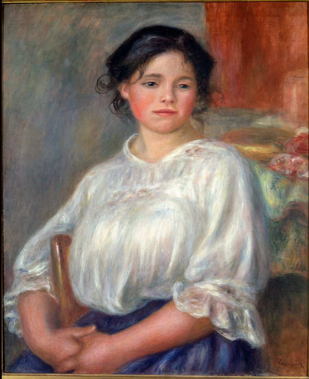 Nuori tyttö istuu tekijältä Pierre Auguste Renoir