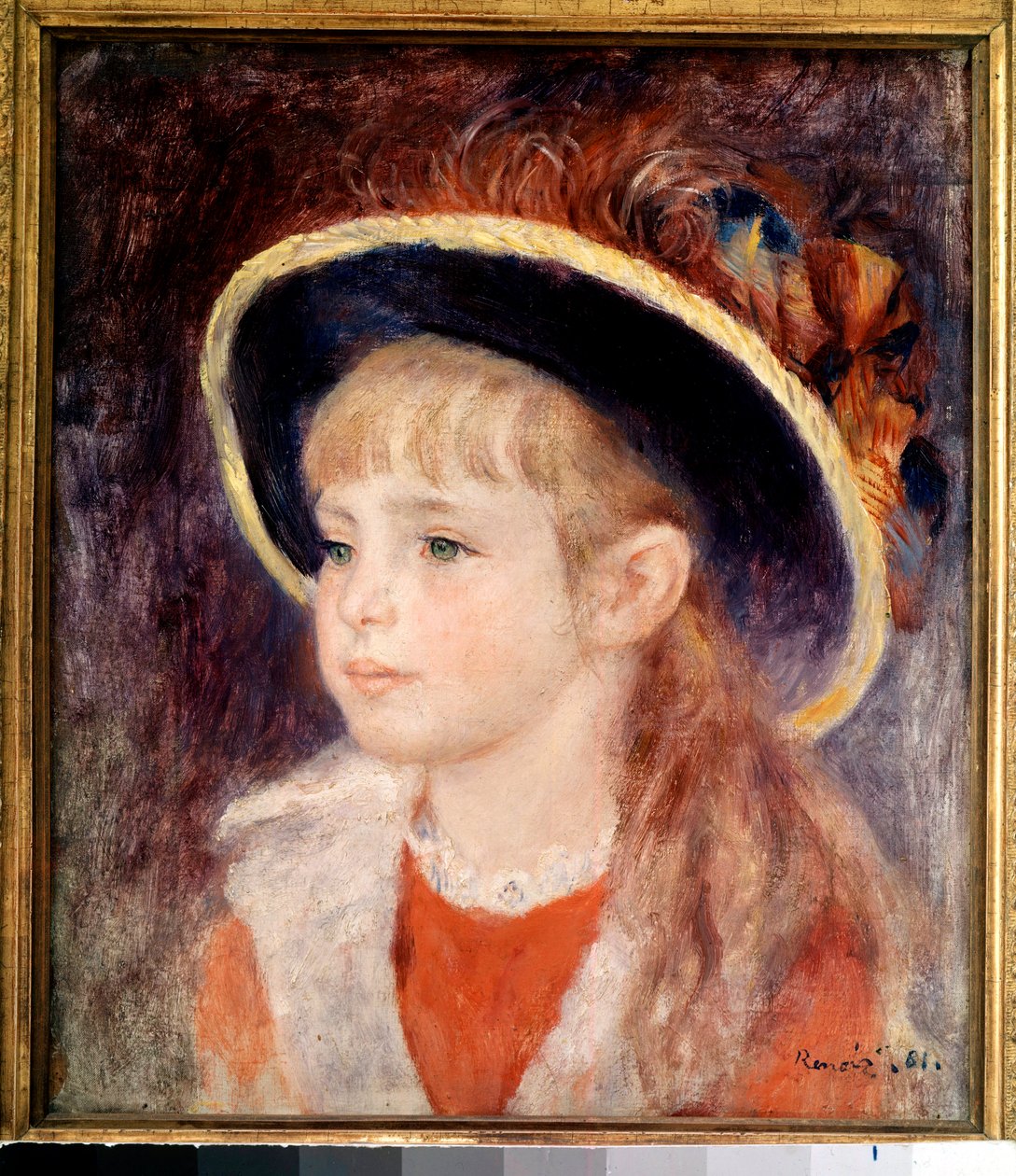 Nuori tyttö, jolla on sininen hattu: muotokuva Jeanne (Jane) Henriotista (1878-1900), kuollut brulee elossa Comedie Francaisen tulessa 9. maaliskuuta tekijältä Pierre Auguste Renoir