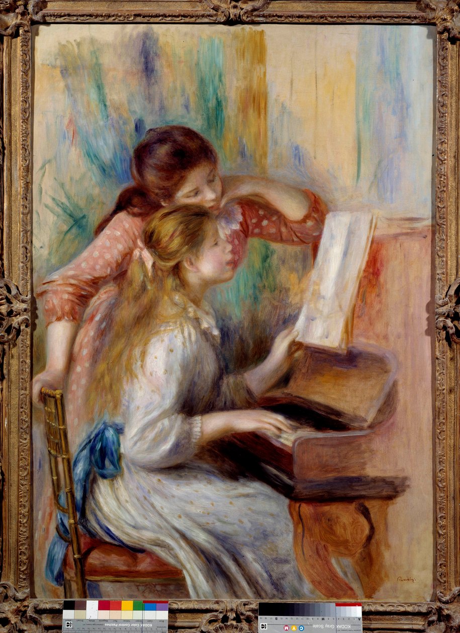 Nuoret tytöt pianon ääressä Pierre Auguste Renoirin (1841-1919) valmisteleva tutkimus 1892 Su. 1,16x0,81 m Pariisi, musee de l