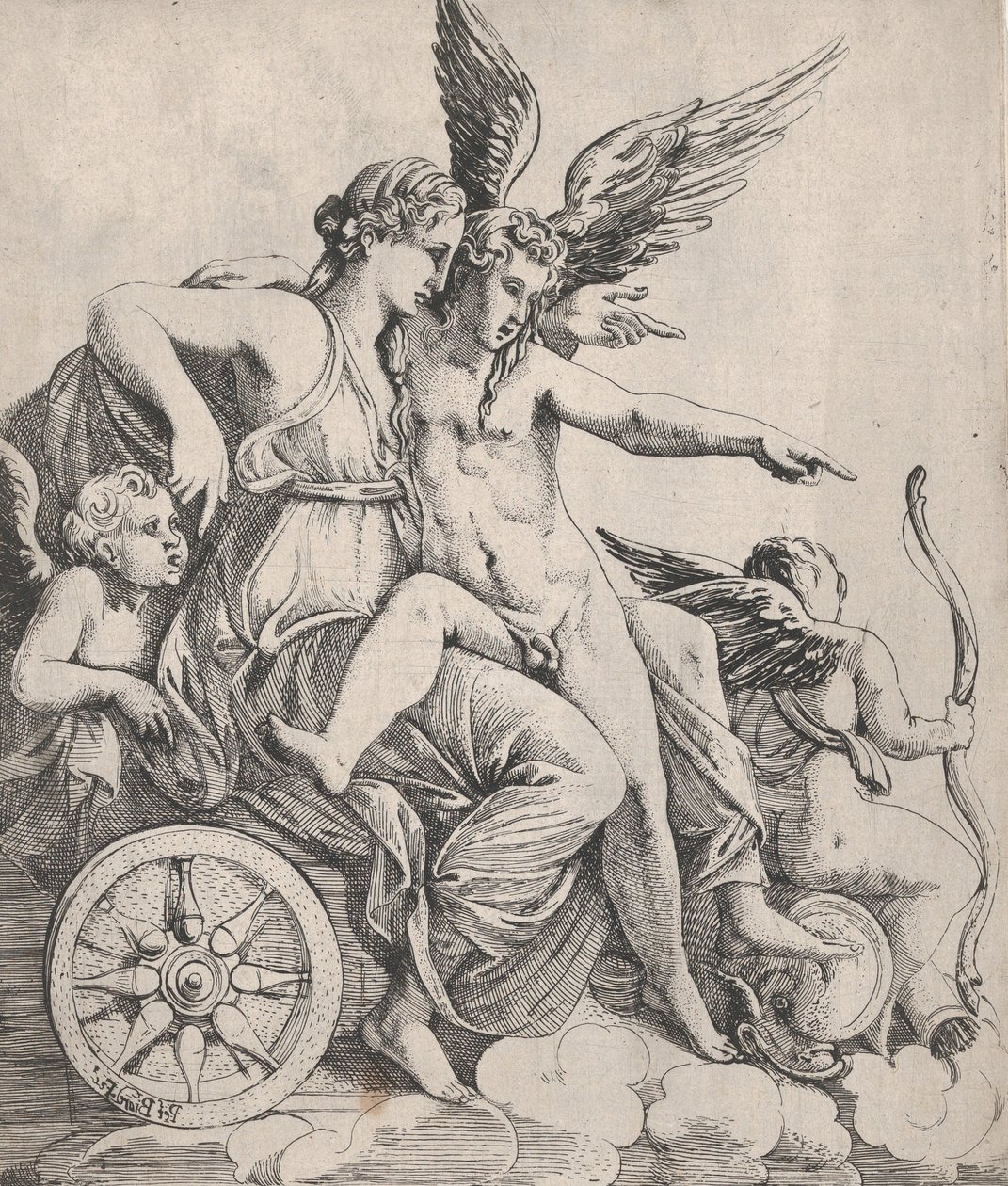 Venus ja Amor vaunuissa, 1607-61. tekijältä Pierre Biard