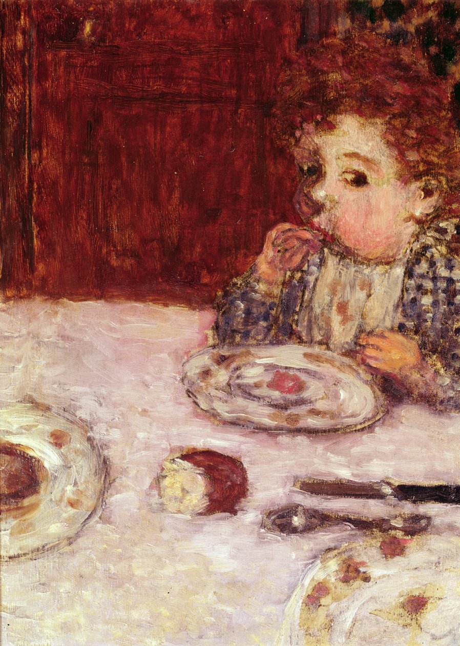 aLapsi pöydässä, n. 1897 (öljy kankaalle) tekijältä Pierre Bonnard