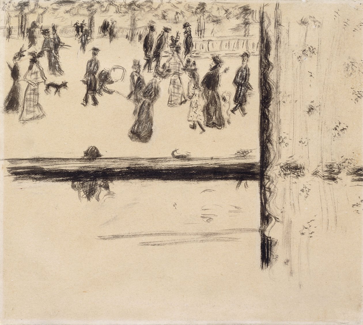 Boulevard des Batignolles, n. 1896-1898 (sivellin ja musta muste paperille) tekijältä Pierre Bonnard