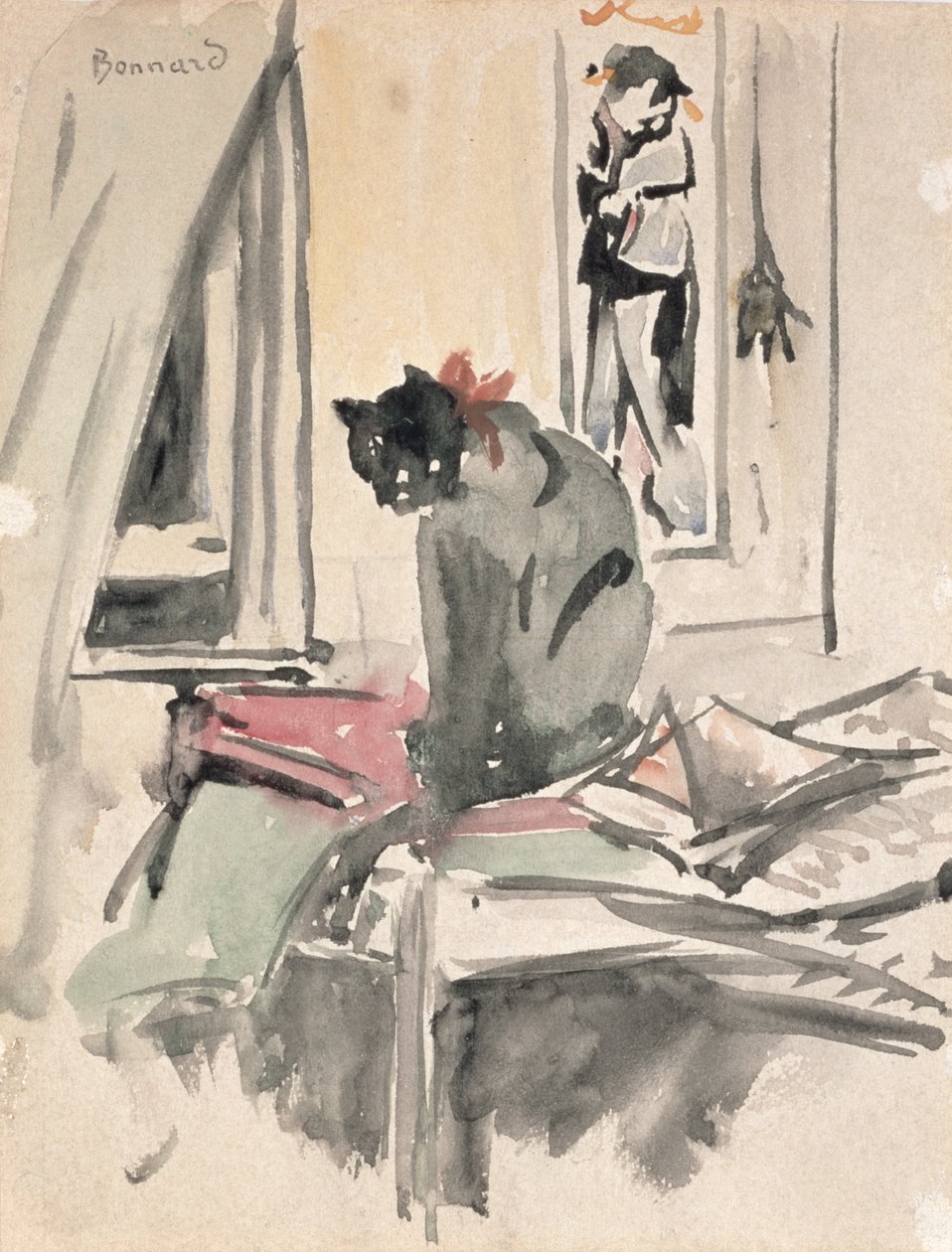 Kissa istuu ikkunan vieressä (wc paperilla) tekijältä Pierre Bonnard