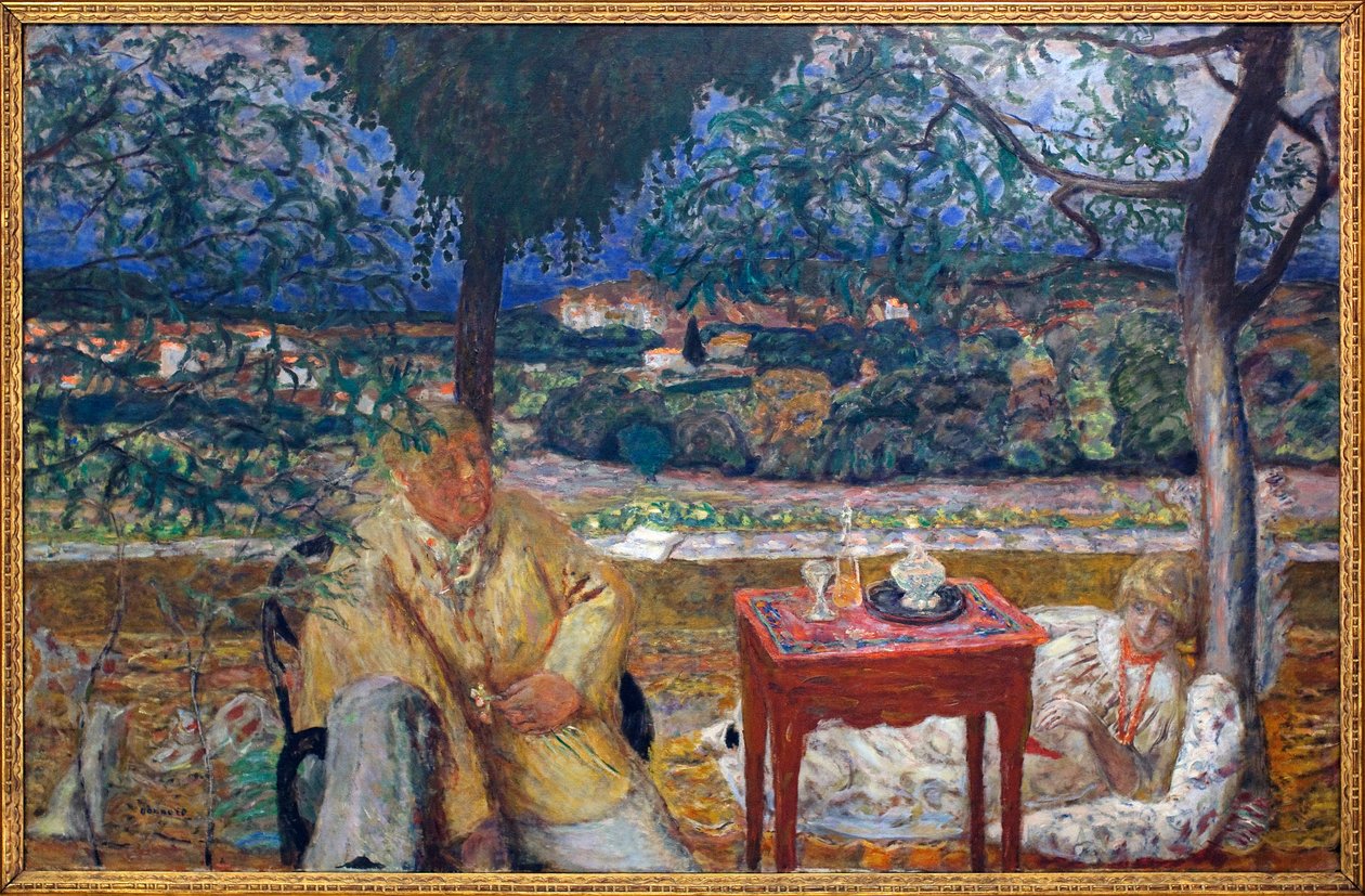 Puutarhassa (keskustelu Provencessa). Jozef Pankiewiczin (1866-1940, puolalainen taidemaalari) ja Marthe de Melignyn (s. Maria Boursin) muotokuvia. tekijältä Pierre Bonnard