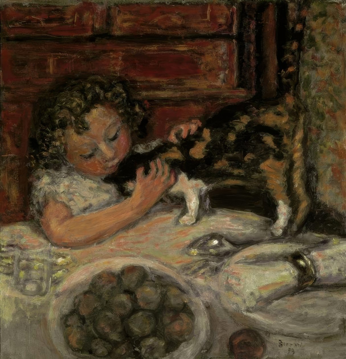Kleines Mädchen mit Katze tekijältä Pierre Bonnard