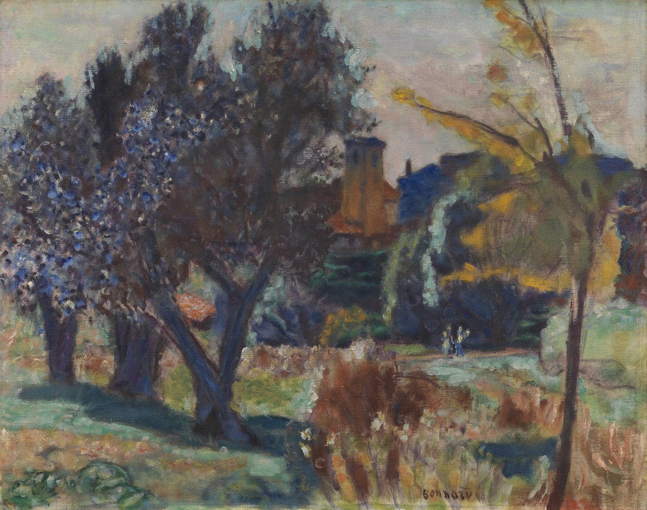 Maisema oliivipuiden ja kappelin kanssa, n. 1924 (öljy kankaalle) tekijältä Pierre Bonnard