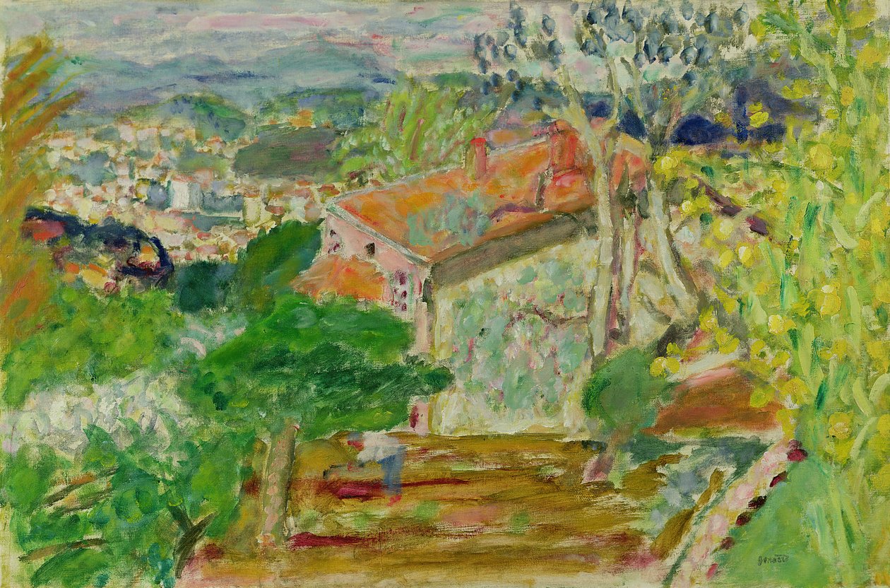 Maisema punaisen talon kanssa, n. 1942 tekijältä Pierre Bonnard
