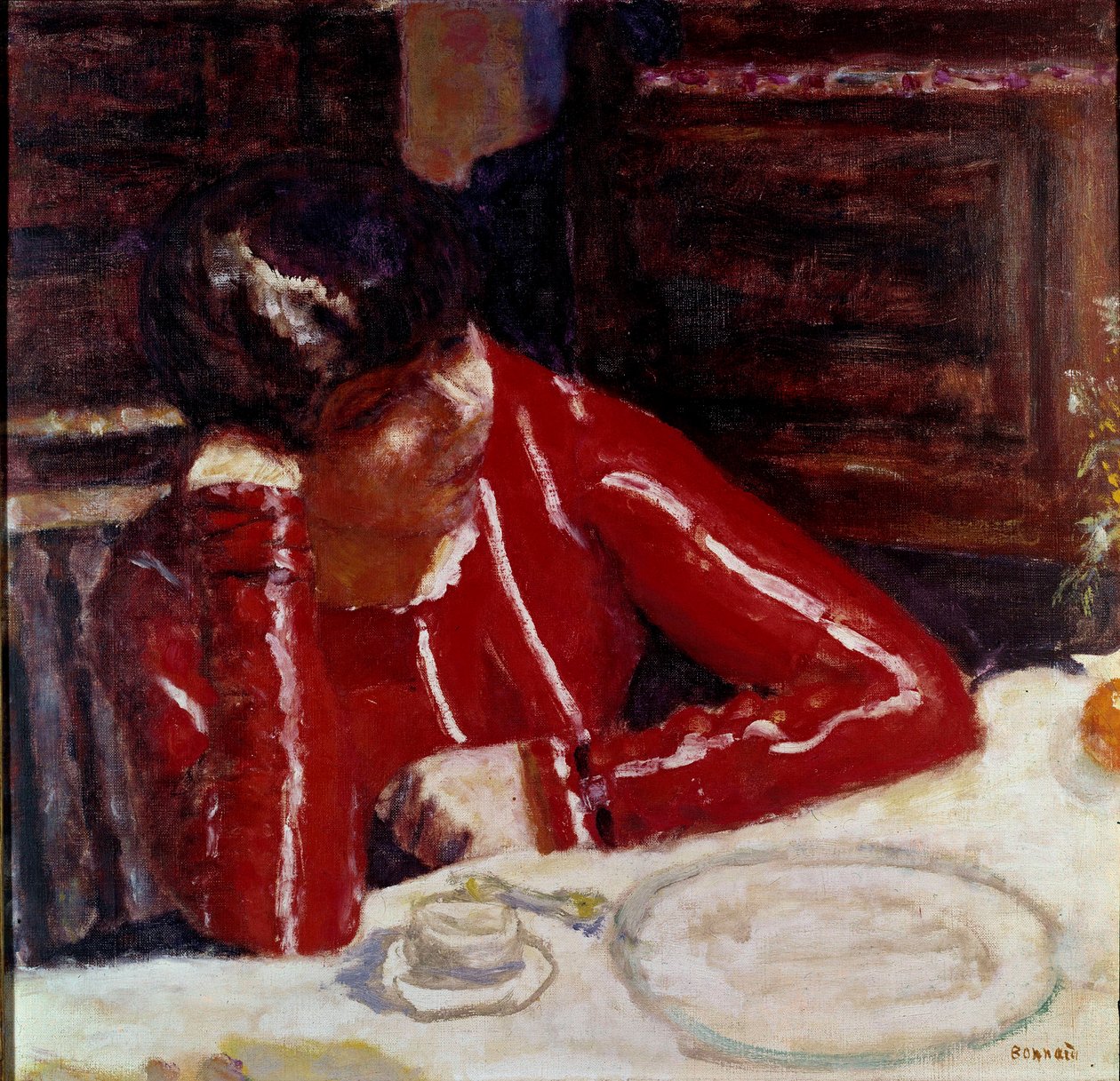 Punainen liivi Pierre Bonnardin (1867-1947) maalaus 1925 Pariisin kansallinen modernin taiteen museo tekijältä Pierre Bonnard