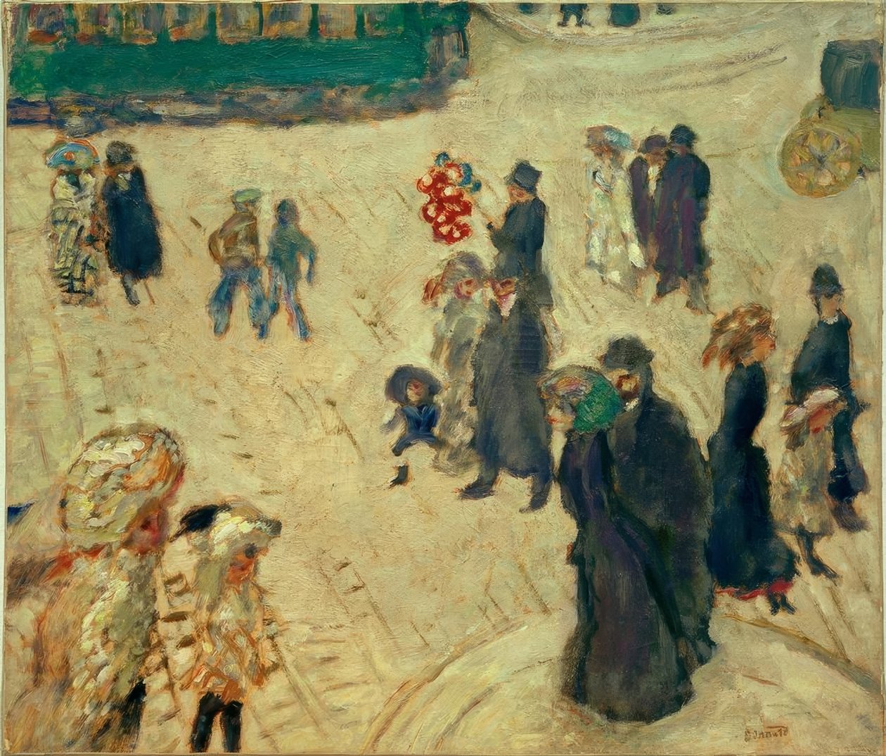 Vihreä raitiovaunu (Hahmot kadulla vihreän raitiovaunun kanssa) tekijältä Pierre Bonnard