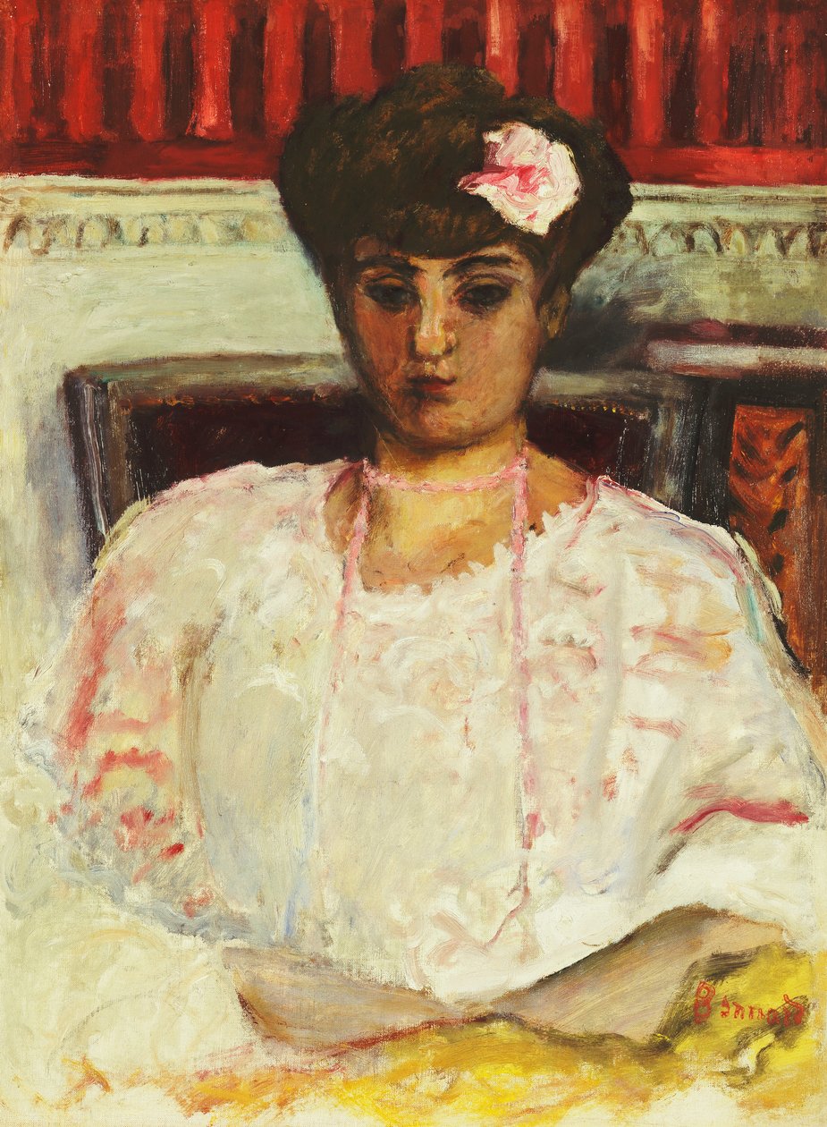 Tehtävä vaaleanpunaisessa puserossa; Miss the Rose Corsage tekijältä Pierre Bonnard