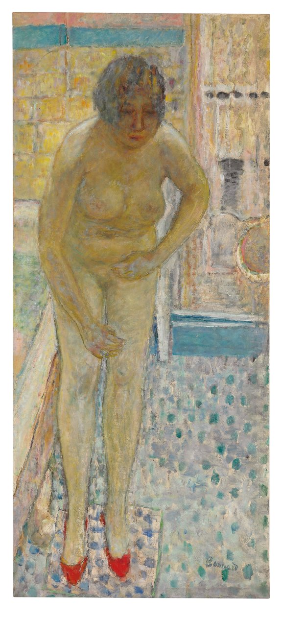 Alaston punaisilla tossuilla, n. 1932 (öljy kankaalle) tekijältä Pierre Bonnard