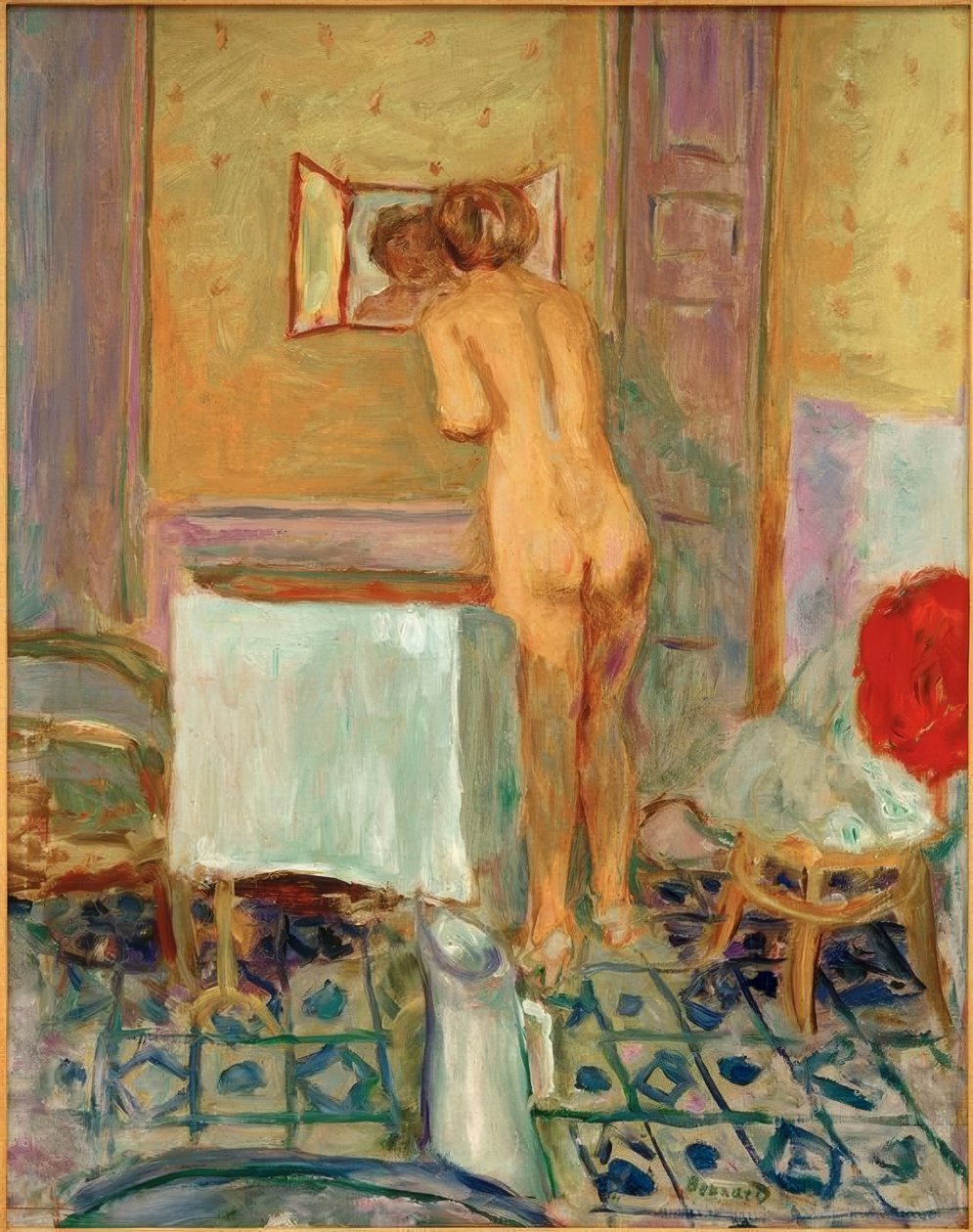 Alaston punaisessa kankaassa tai alaston wc:ssä tekijältä Pierre Bonnard
