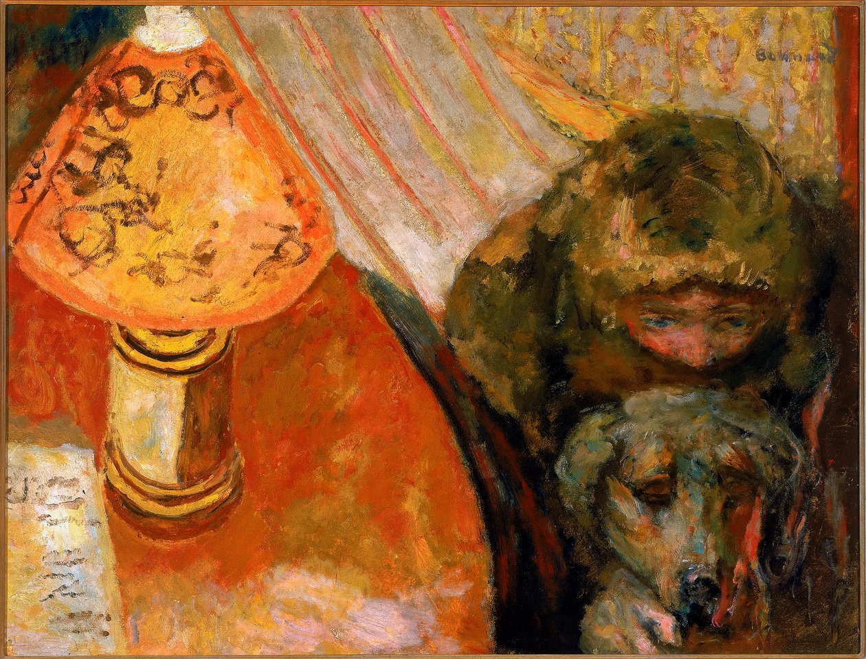 Lampunvalolla valaistun sisustuksen maalaus tekijältä Pierre Bonnard