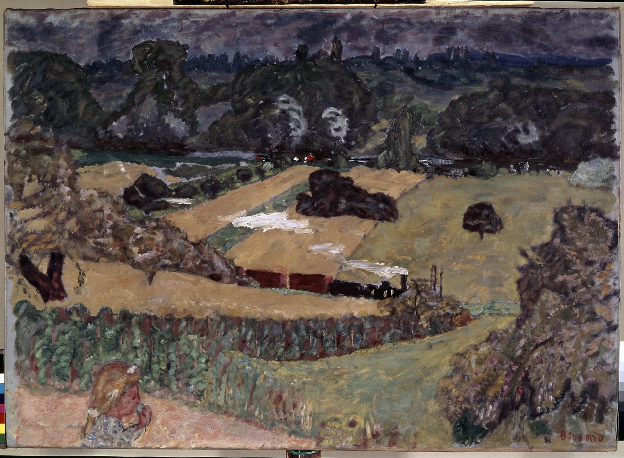 Maisema tavarajunalla. Pierre Bonnardin maalaus (1867-1947) tekijältä Pierre Bonnard