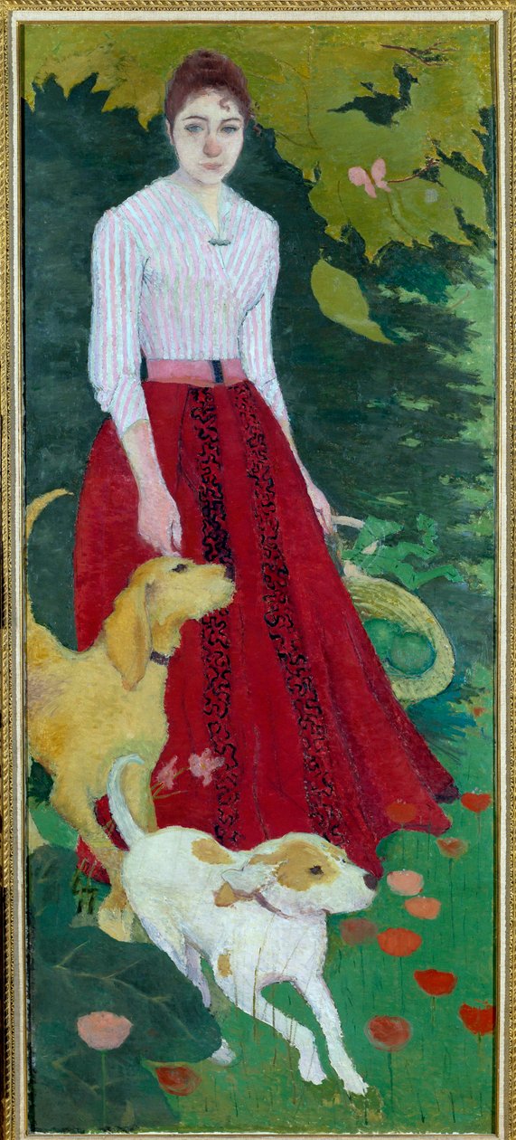 Muotokuva Mademoiselle Andree Bonnardin jalassa koirien kanssa tekijältä Pierre Bonnard