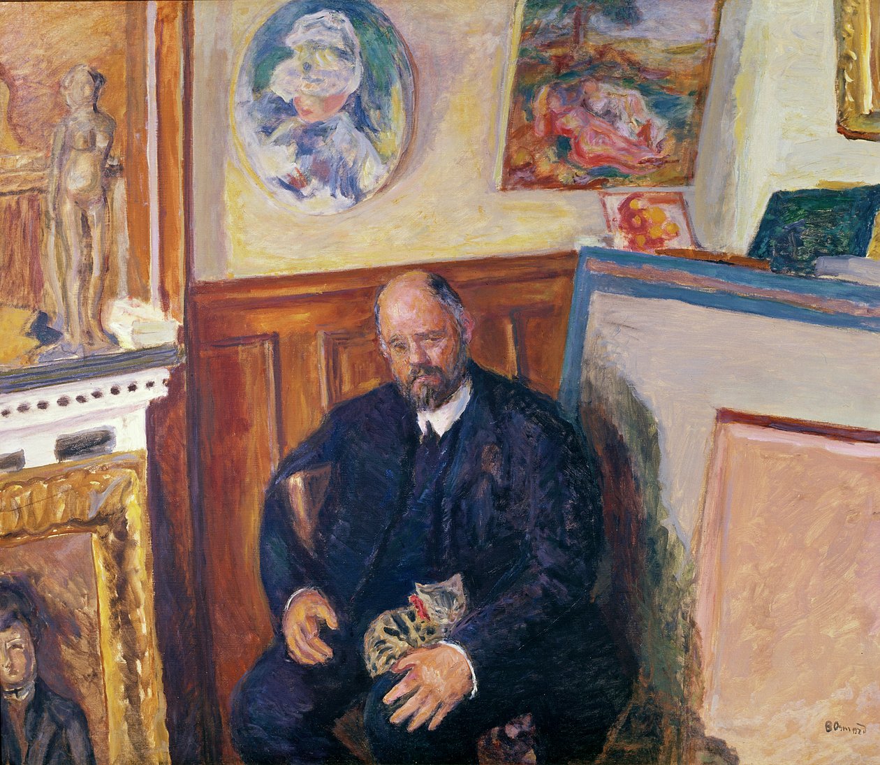 Muotokuva Ambroise Vollardista (1868-1939) kissansa kanssa, n. 1924 tekijältä Pierre Bonnard