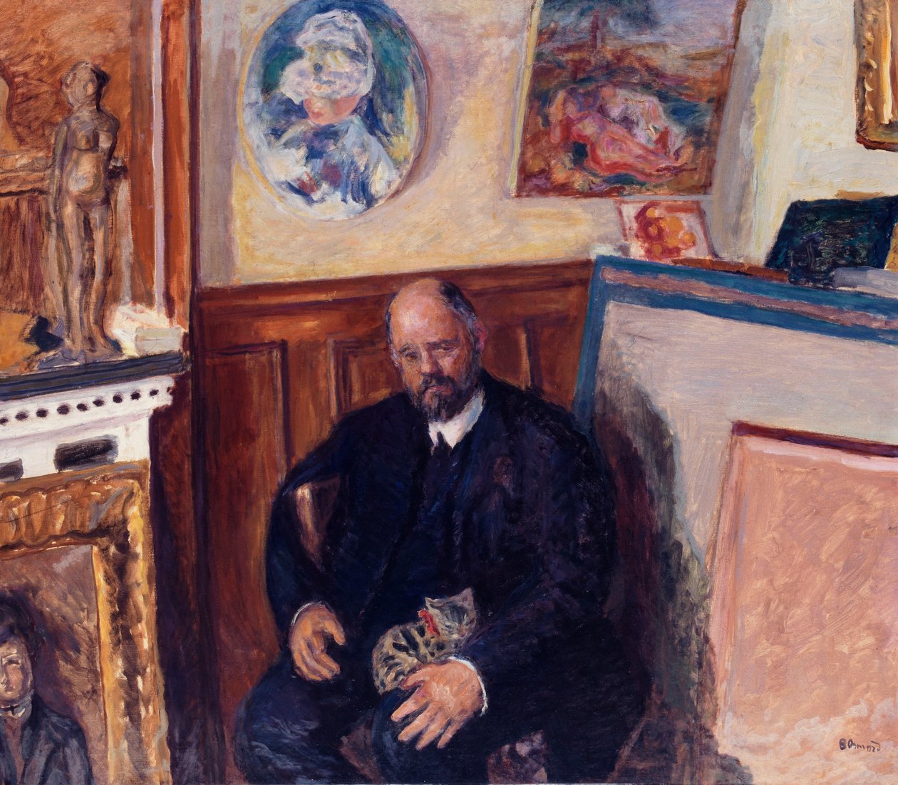 Muotokuva Ambroise Vollardista 1865-1939 kissansa kanssa, n. 1924. tekijältä Pierre Bonnard