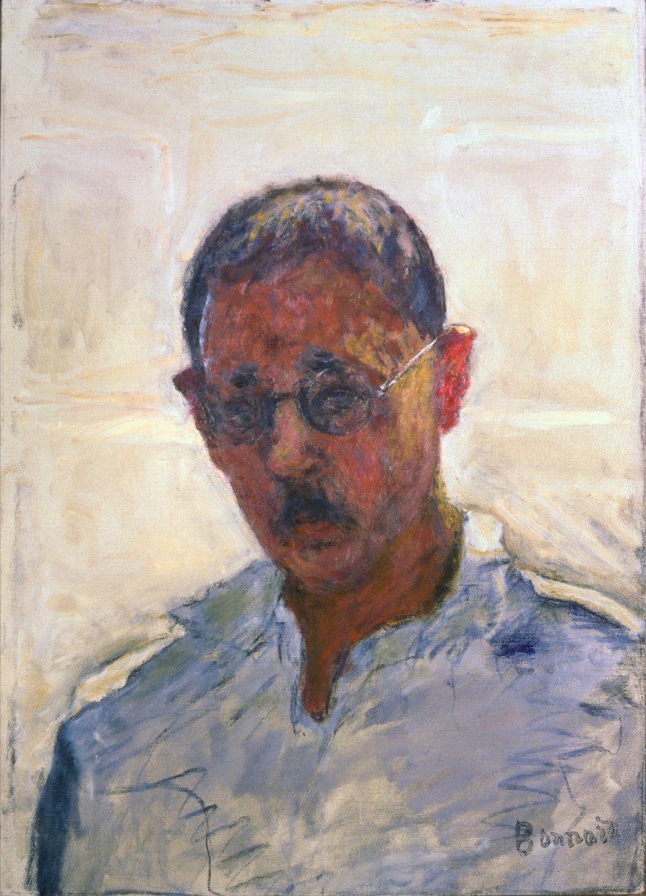 Omakuva valkoisella pohjalla ja avokauluksinen paita (öljy kankaalle) (öljy kankaalle) tekijältä Pierre Bonnard