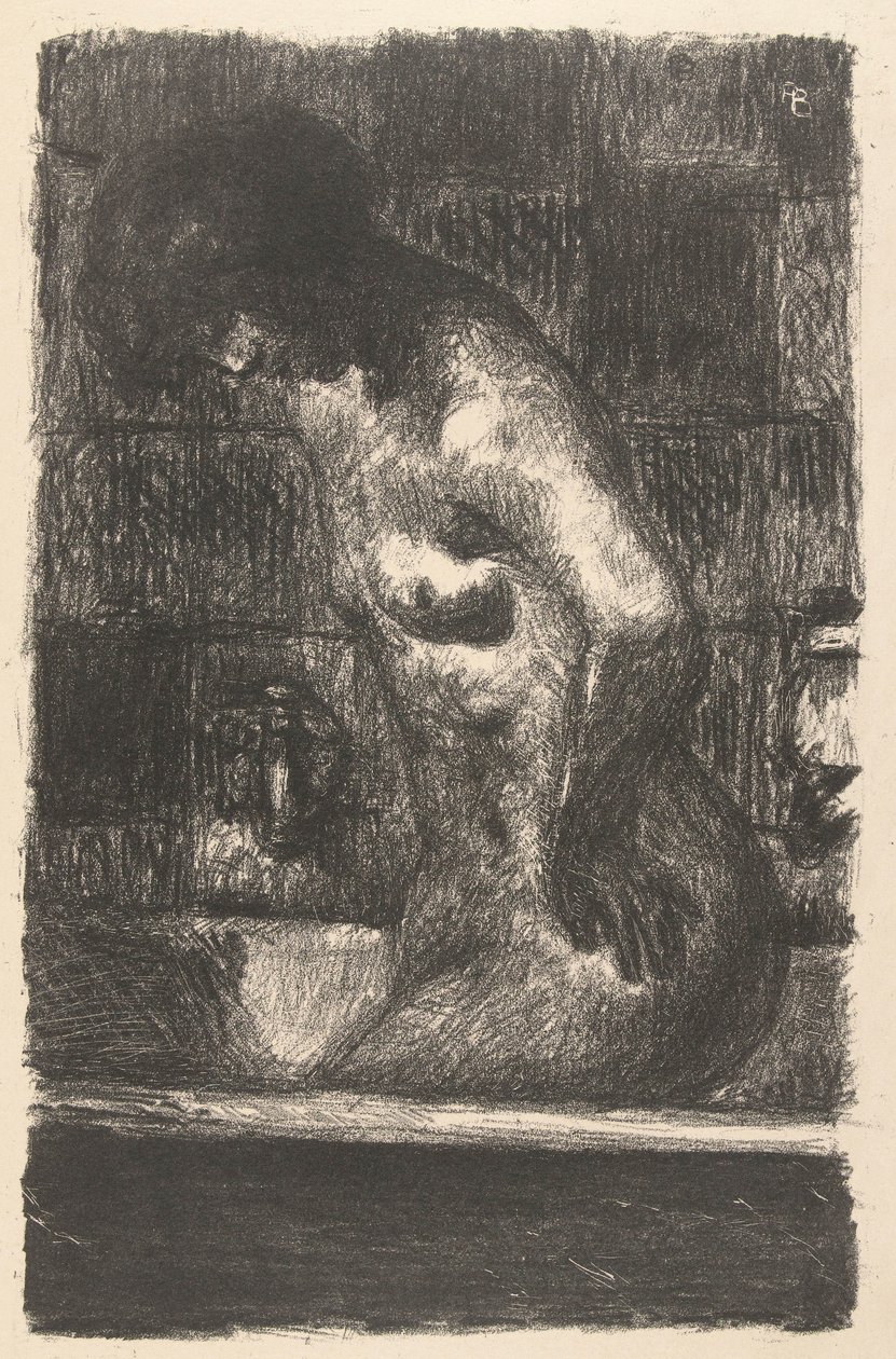 Pysyvä alaston nainen peseytyy kylvyssä Femme debout dance sa baignoire tekijältä Pierre Bonnard