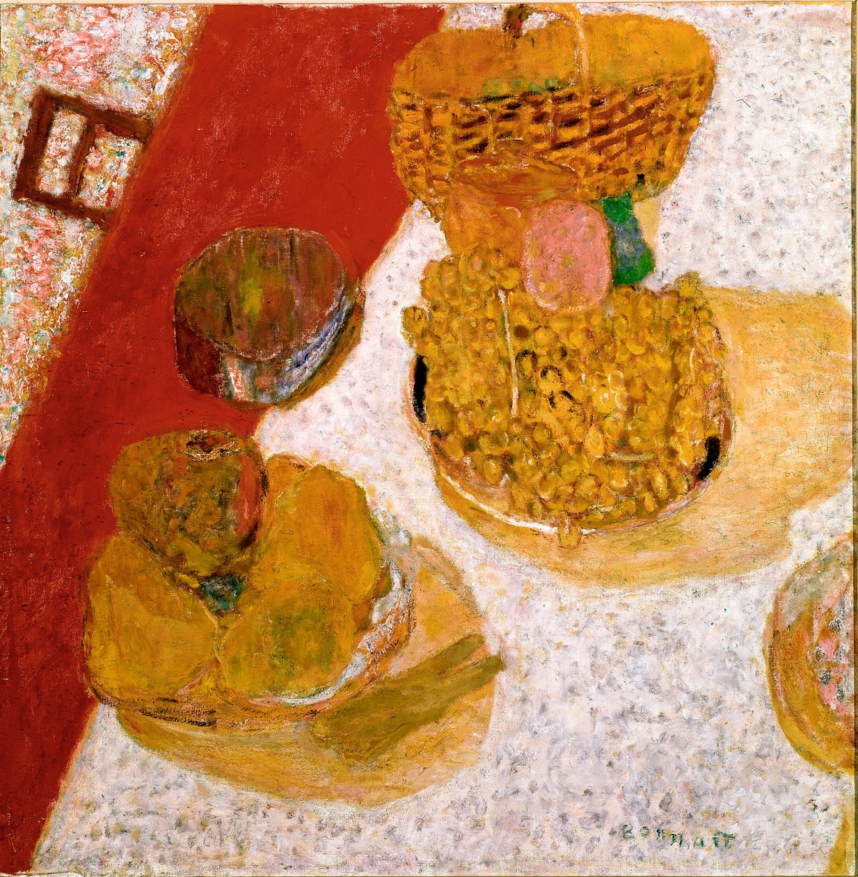 Pöytänurkkaus Hedelmien asetelma. Pierre Bonnardin (1867-1947) maalaus 1935 Dim. 67x63,5 cm Pariisi, Musee national d